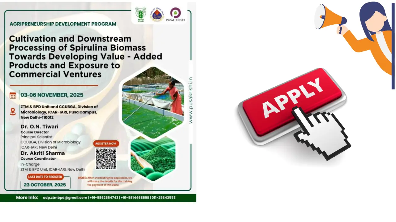 Agripreneurship Training on Spirulina Cultivation & Processing | ICAR-IARI 2025