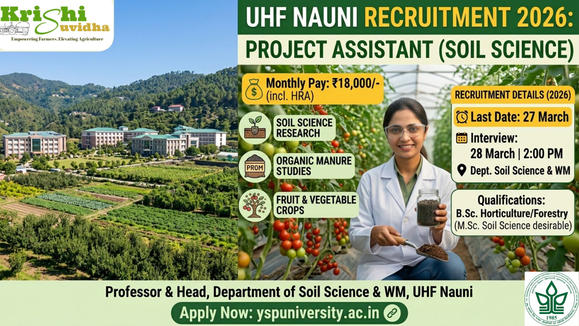 UHF Nauni Project Assistant Recruitment 2026 – Soil Science Job @ ₹18,000/month