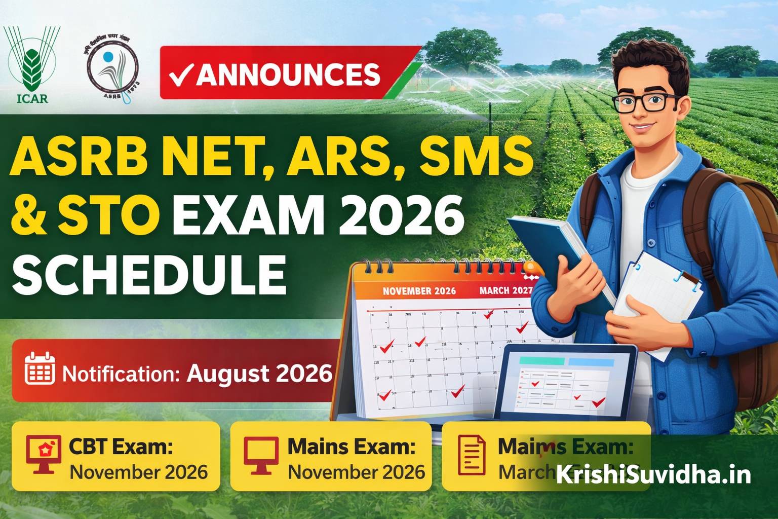 ICAR Announces ASRB NET, ARS, SMS & STO Exam 2026 Schedule – Notification in August