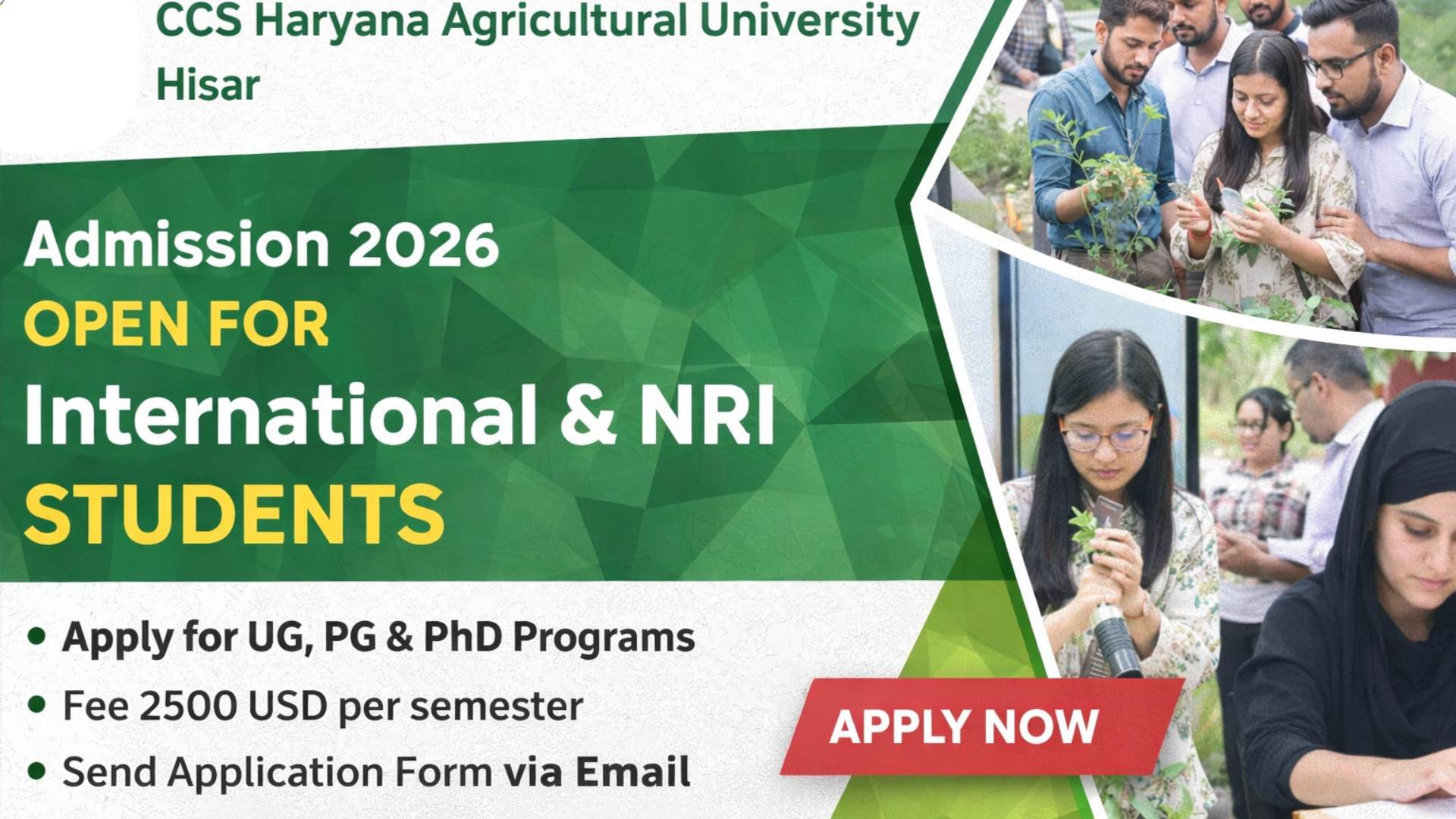 CCS HAU Admission 2026: UG, PG & PhD Admissions Open for International and NRI Students