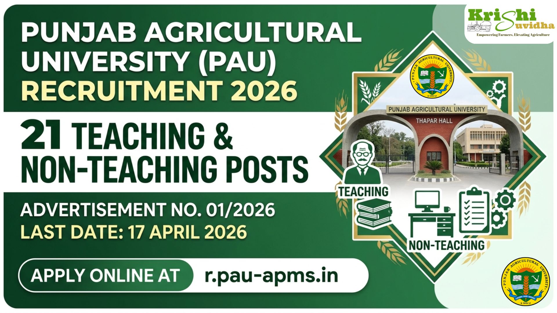 PAU Recruitment 2026 – 21 Teaching & Non-Teaching Posts | Apply Online