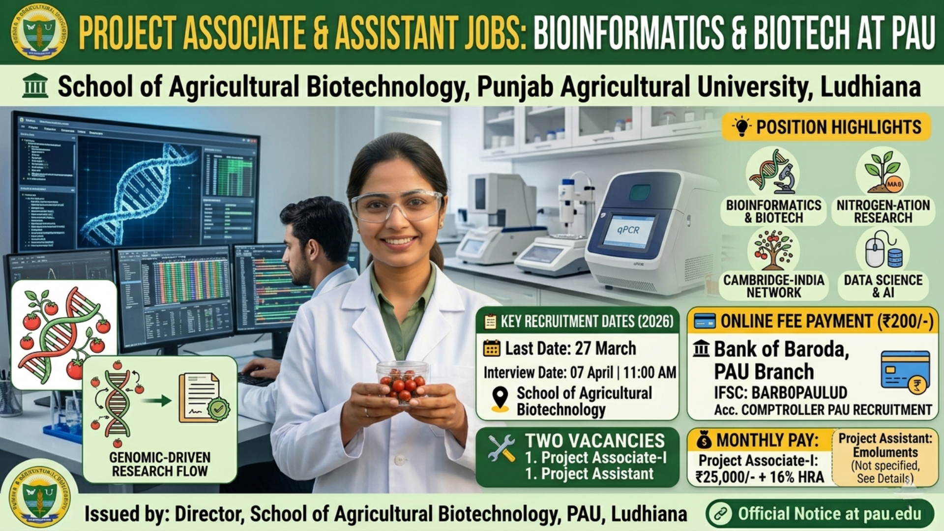 PAU Research Fellow Recruitment 2026 – Project Associate & Assistant Jobs 