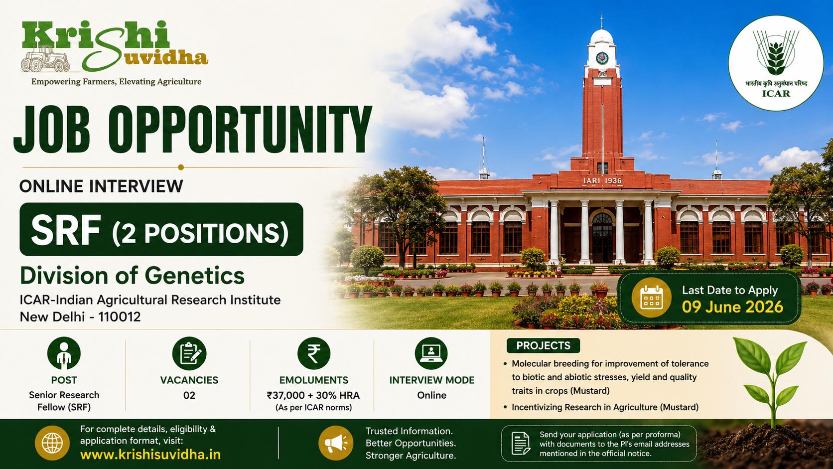 ICAR-IARI Senior Research Fellow (SRF) Recruitment 2026