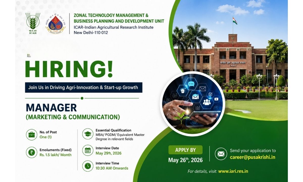 Manager (Marketing & Communication) Job at ICAR-IARI, New Delhi