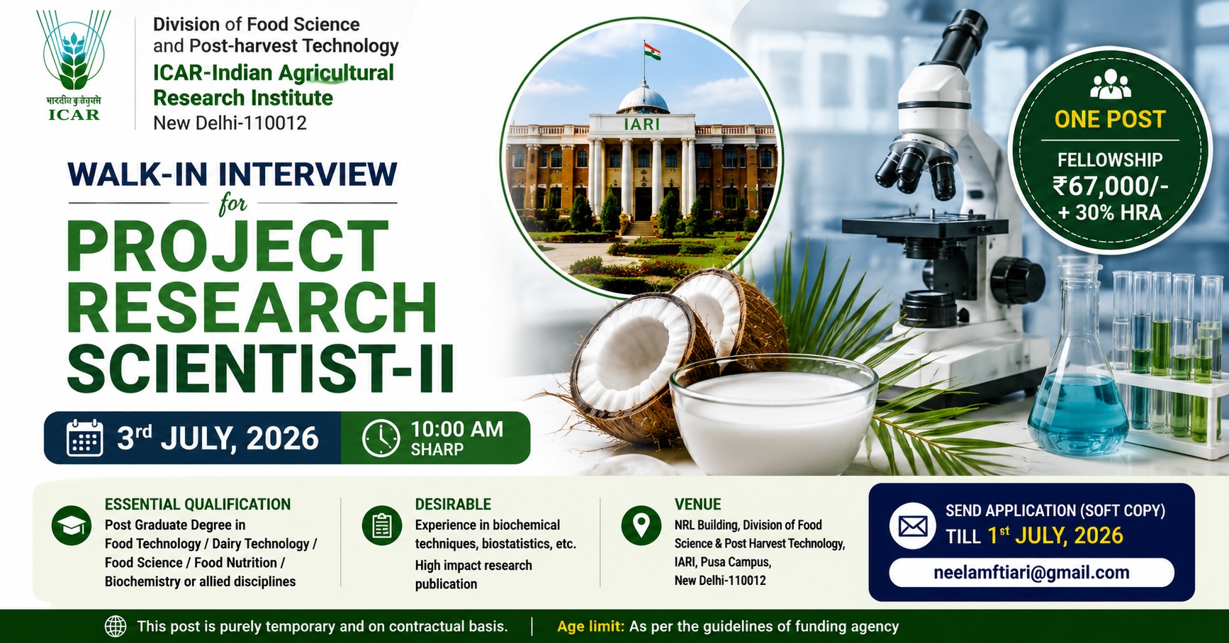 ICMR Project Research Scientist-II @ ICAR-IARI