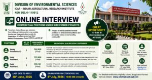 YP-II & Field Assistant @ ICAR-IARI Environmental Sciences 2026 | Online Interview 8 July