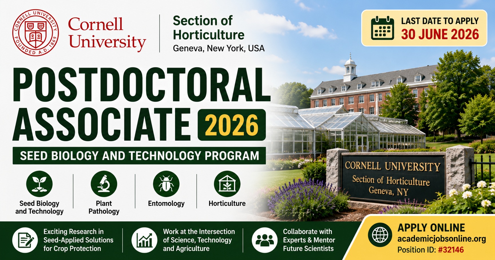 Postdoctoral Associate – Seed Biology & Technology at Cornell University | $63,480