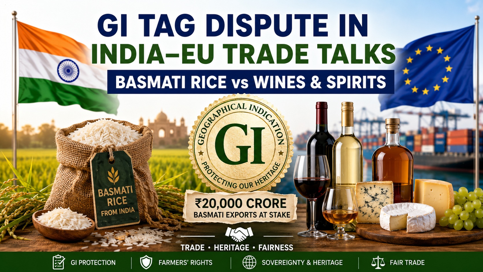 GI Tag Dispute in India–EU Trade Talks: Basmati Rice vs Wines & Spirits