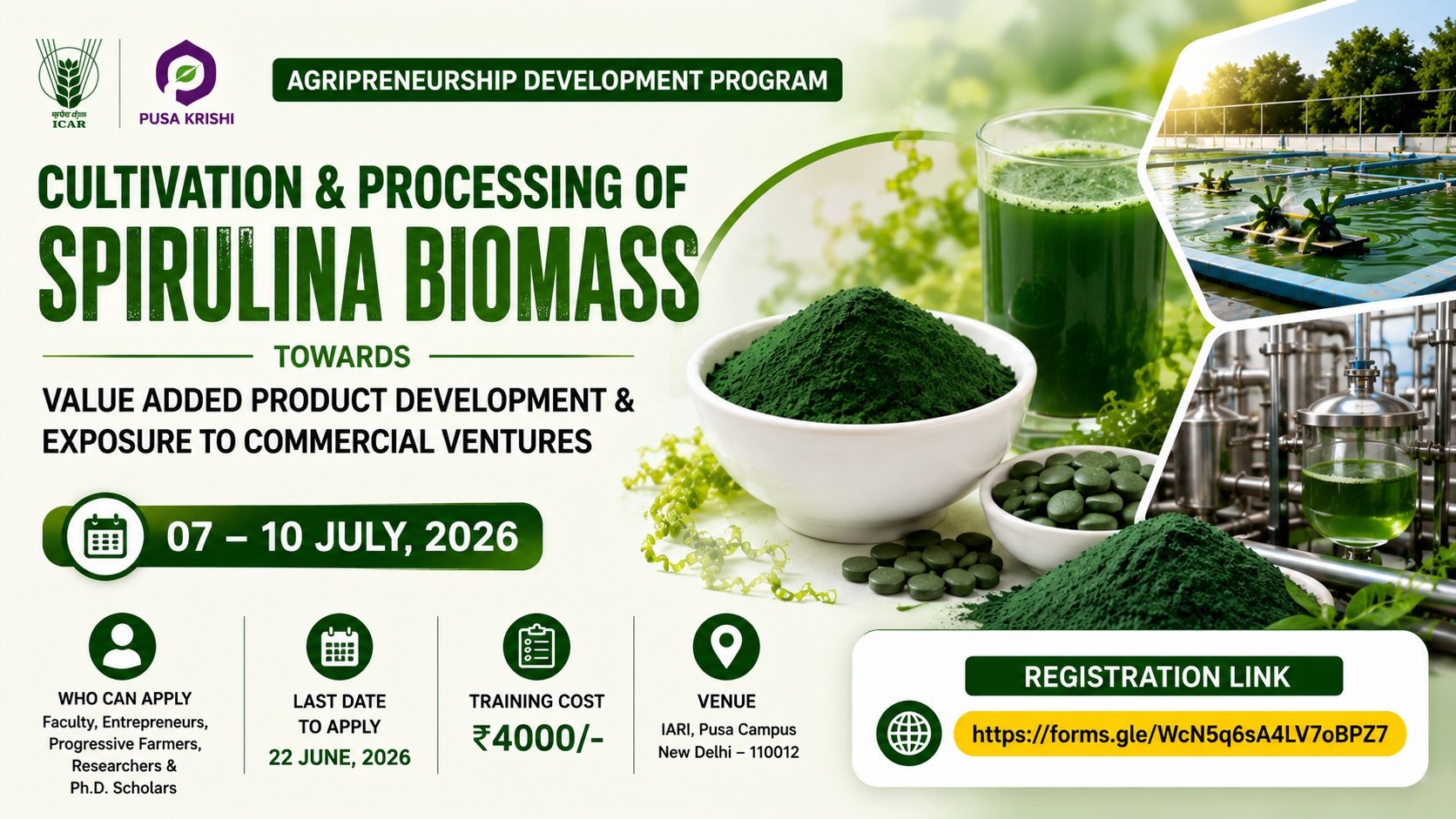 Agripreneurship Development Program on “Cultivation & Processing of Spirulina Biomass