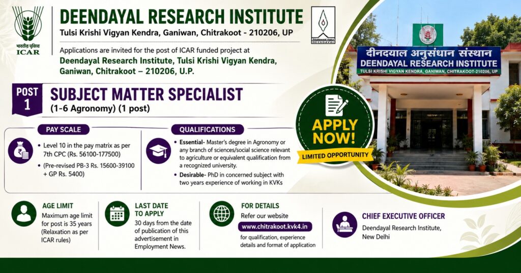 Subject Matter Specialist Agronomy Deendayal Research Institute