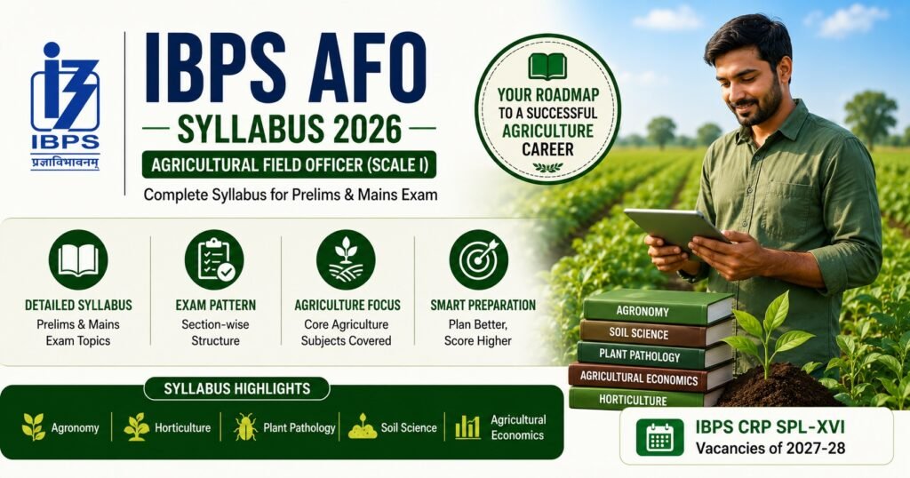 Agricultural Field Officer syllabus, IBPS AFO study plan, IBPS CRP SPL-XVI, agriculture banking exam, IBPS AFO preparation, IBPS AFO prelims syllabus, IBPS AFO mains syllabus, agriculture professional knowledge, IBPS AFO 2026
