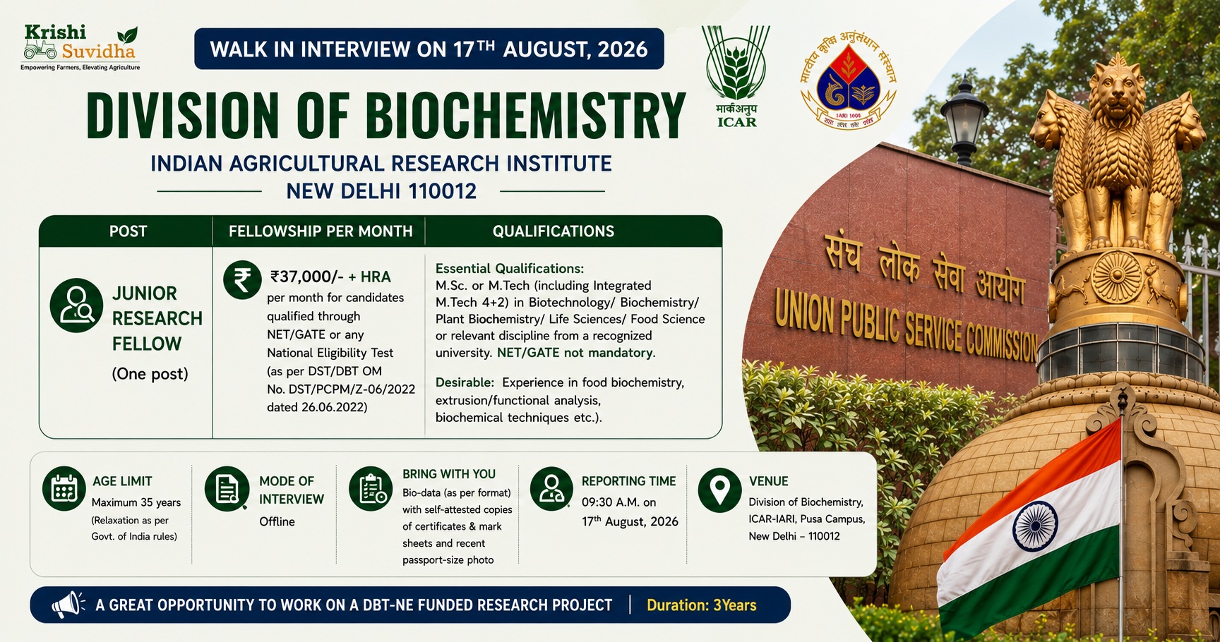 JRF @ ICAR-IARI 2026 – DBT-NE Axone/Akhuni Project