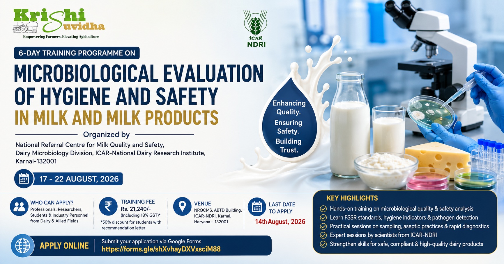 Lab technician examining milk and dairy samples for microbiological testing at ICAR-NDRI's National Referral Centre for Milk Quality and Safety, Karnal