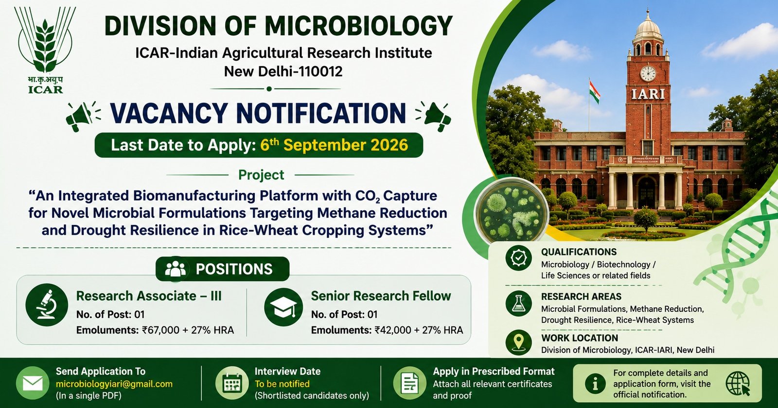 ICAR-IARI RA-III & SRF Recruitment 2026 | Apply Now
