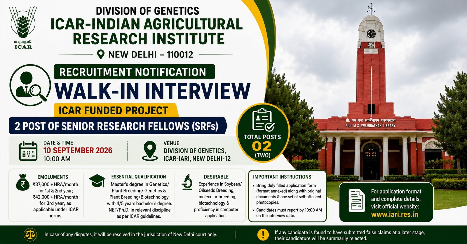 ICAR-IARI SRF Walk-in 2026 | Soybean Project |
