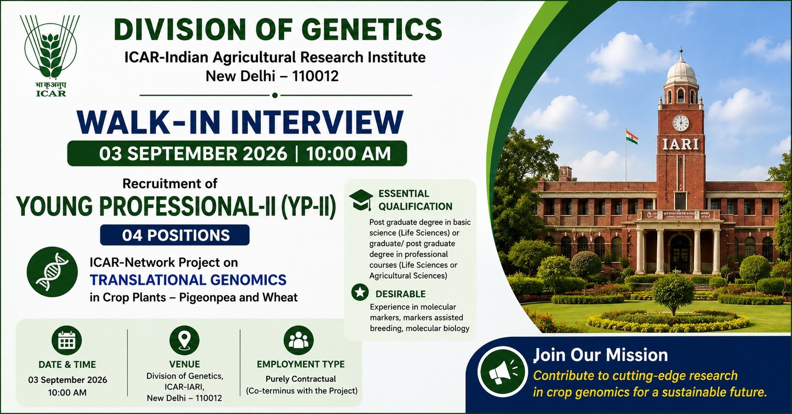 ICAR-IARI Young Professional-II Walk-in 2026 | Apply Now
