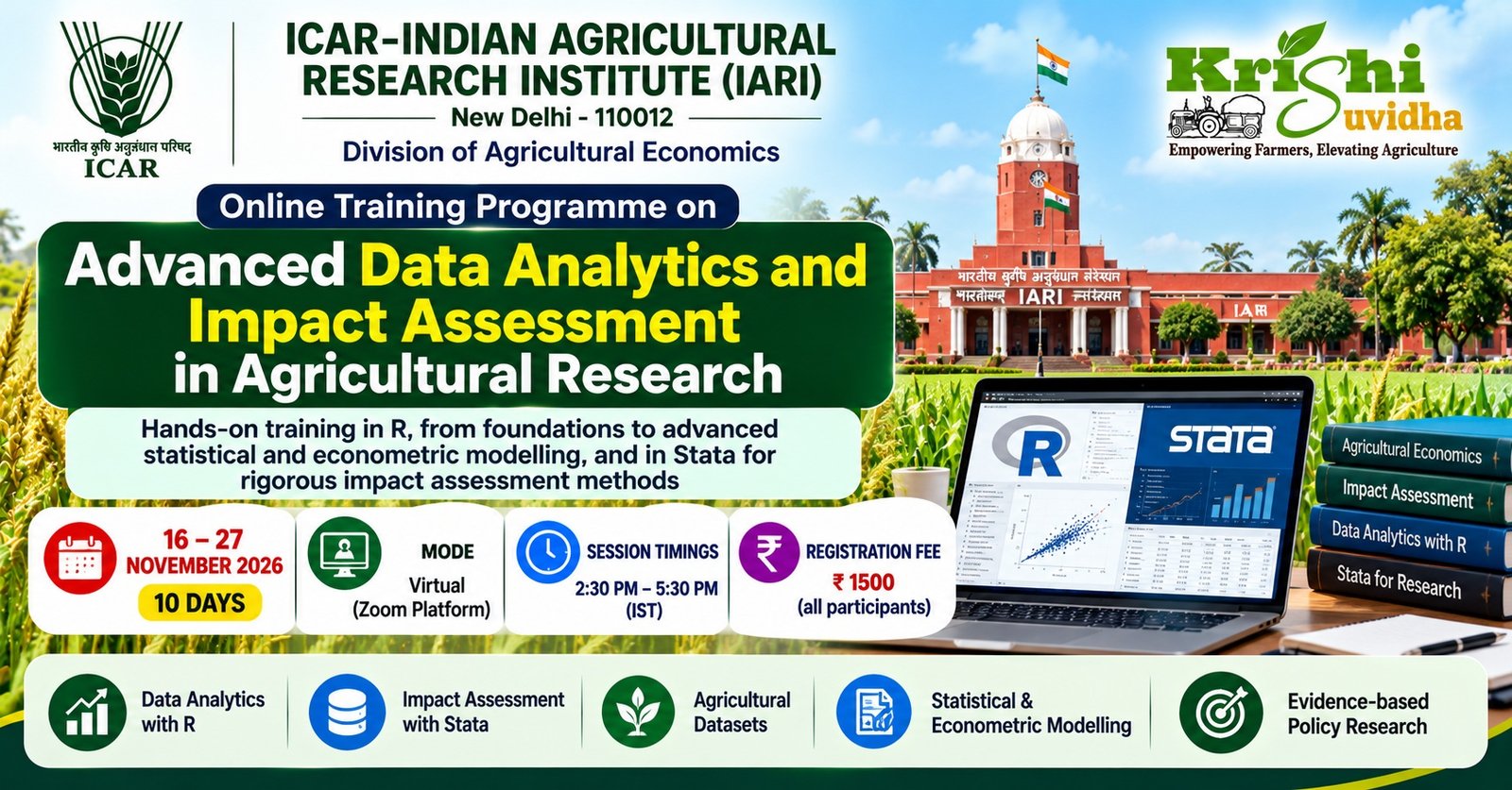 ICAR-IARI Online Training on Data Analytics 2026 | Apply by 5 Nov