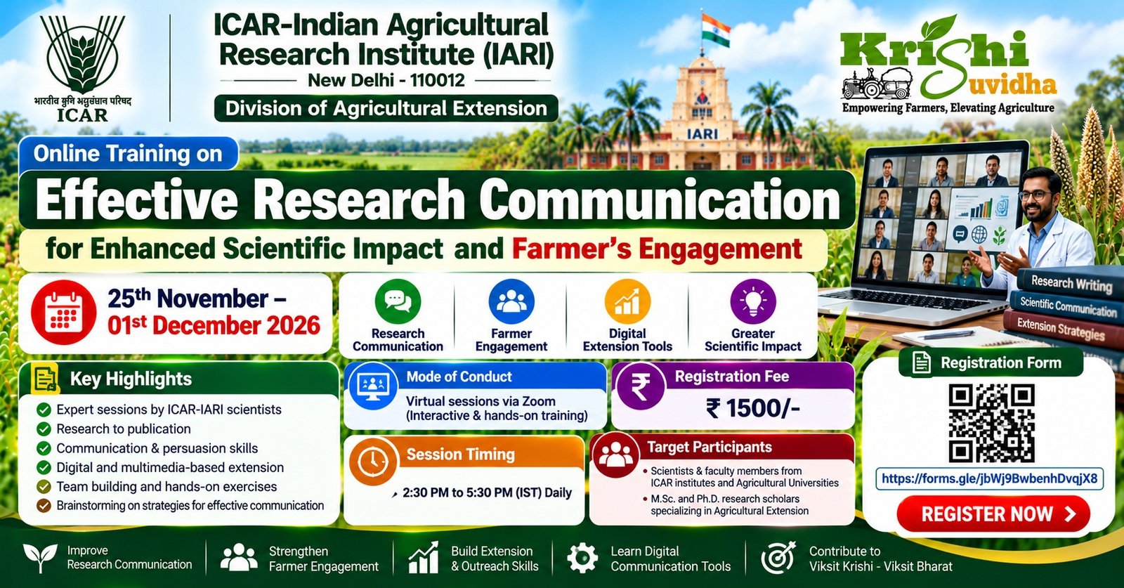 ICAR-IARI Virtual Training on Research Communication 2026 | Apply by 24 Nov