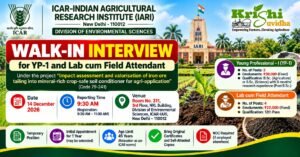 ICAR-IARI Environmental Sciences YP-I & Lab Attendant 2026 | Walk-in 14 Dec